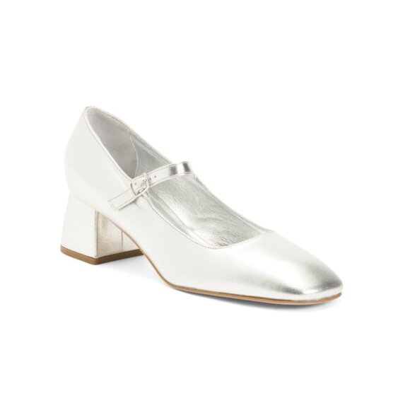 NUR ITALY Silver Made In Italy Leather Nicoletta Mary Jane Pumps - Picture 1 of 2